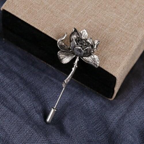 Antique Graceful Brooches Metal Lotus Flower Brooch Collar Pins Men Wedding Brooch Lapel Pins Men Suit Accessories