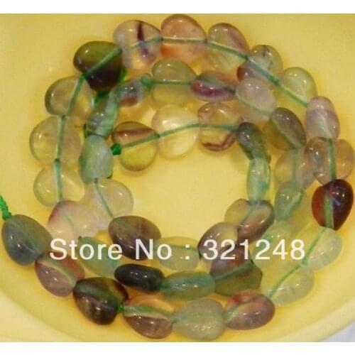 Free shopping new 2014 diy 10mm Heart-shaped Multicolor Fluorite Natural Loose Necklace 15"GE5272
