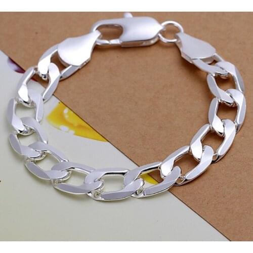 Noble 12MM chain women Men Silver color Jewelry fashion beautiful hot Figaro Bracelets free shipping , H222