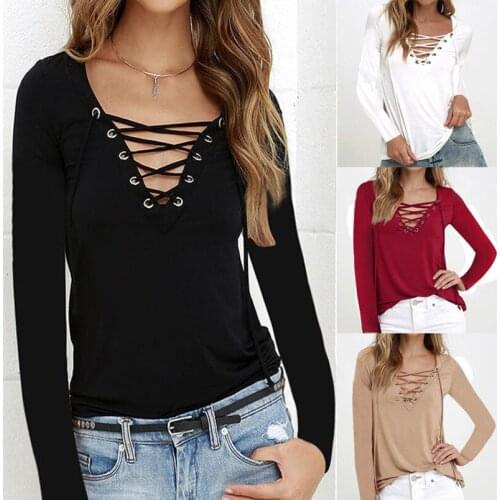 Fashion Womens Long Sleeve Loose Blouse Casual Shirt Summer Tops Red Black White Belt