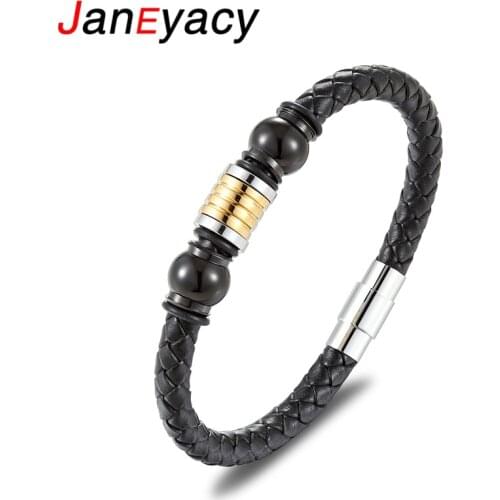 Janeyacy Brand Bracelet Classic Stainless Steel Bracelet Fashion Womens Leather Bracelet Magnetic Buckle Bracelet Mens Pulseras