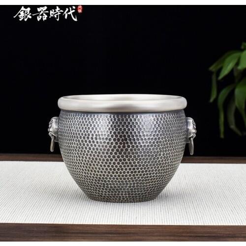 Ag999 Sterling Silver Hand-Carved Tea Wash Bowl Kongfu Tea Set