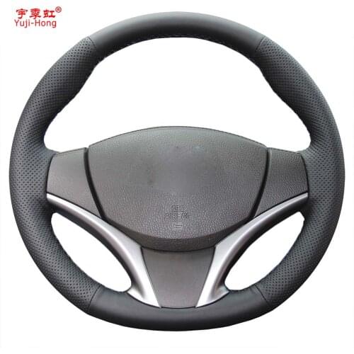 Yuji-Hong Artificial Leather Car Steering Covers Case for Toyota YarisL Vios 2014-2017 Hand-stitched Cover