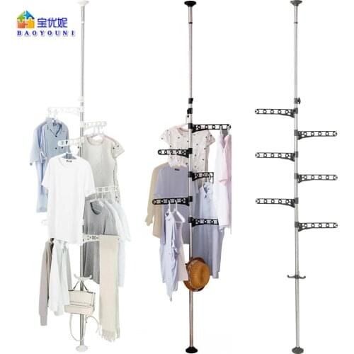 Black 6-Tier Metal Standing Clothes Laundry Drying Rack Coat Hanger Organizer Floor to Ceiling Adjust Height Corner Garment Rack