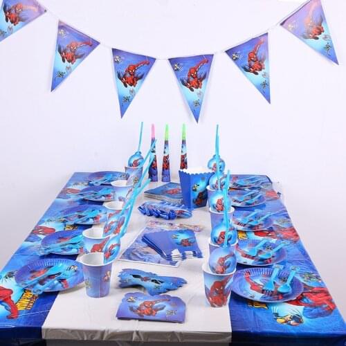 Disney Avengers Cartoon Superhero Spiderman Party Cup Plate Napkin Straw Boy Birthday Disposable Tableware Supplies Baby Shower