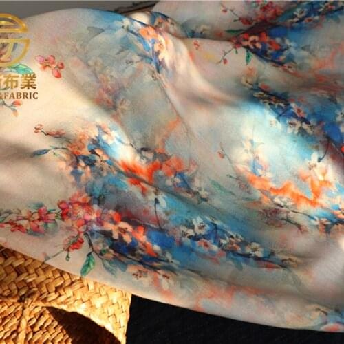 HZ High Quality Natural Pure Ramie Linens Cloth Digital Printing Fabric Summer Thin Chinese Style Robe Dress Diy Sewing DIY