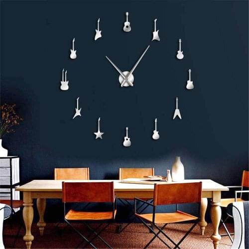 Creative Guitar Variety Music DIY Giant Wall Clock Music Room Decor Frameless Big Needles Large Clock Rock Roll Guitar Watch