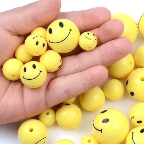 10/12/14/16/18/20mm Diameter) Smiling face pattern Round Acrylic Beads for DIY Bracelet Necklace Accessories Craft