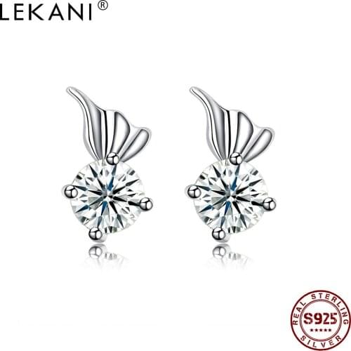 LEKANI Sterling Silver 925 Jewelry Women Earrings Minimalist Wing Shape Bright 5A+ Cubic Zirconia Stud Earring Wholesale