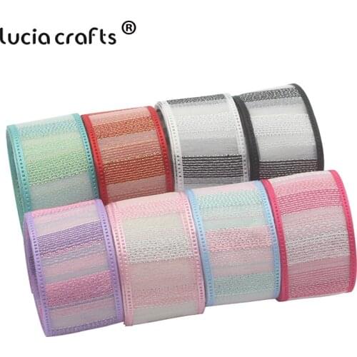 5Yard 8Yard 25/38mm Silver Stripe Organza Ribbon Lace DIY Wedding Party Gift Wrapping Decoration Headwear Accessories P0202