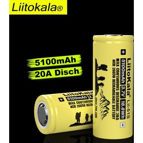 Liitokala Lii-51S 26650 battery power 20a rechargeable lithium battery 3.7v 5100ma flashlight equipment batteries Power bank