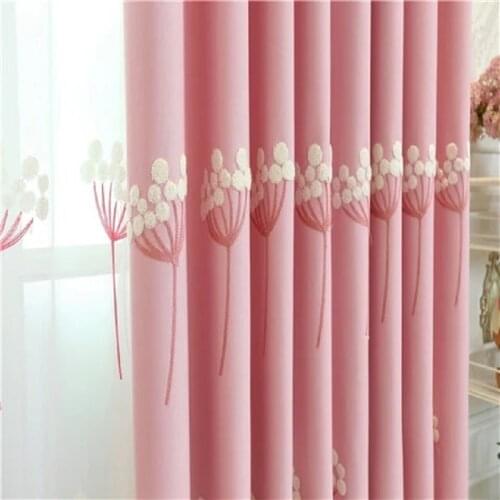 Small Fresh Curtains Pink Dandelion Three-dimensional Embroidery Childrens Room Girls Bedroom Living Room Balcony Curtains 1Pcs