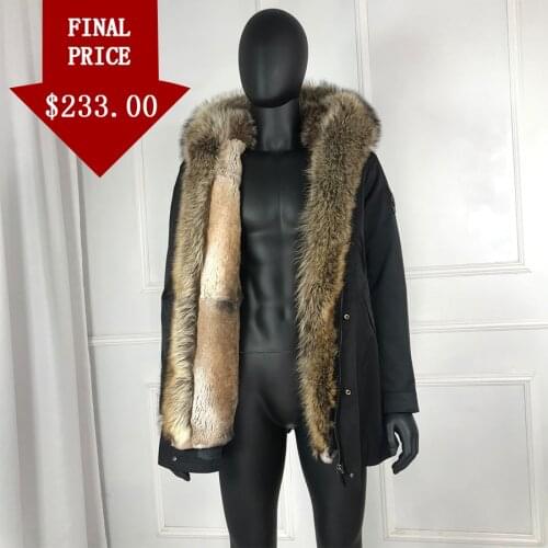 2019 New Mens winter outwear Real fox fur collar rabbit fur lined hooded parka