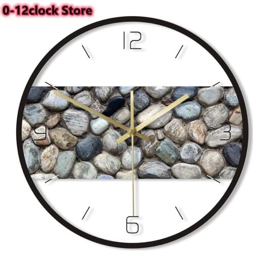 Coastal Beach Wall Clock Grey River Rock Stone Pebble Home Decor Hanging Non-ticking Quiet Sweep Quartz Watch Reloj Pared Modern