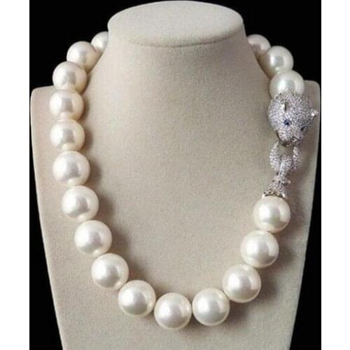 Tremendous Big Sweater chain Beautiful NEW Huge 16mm Genuine White blue South Sea Shell Pearl Necklace jewelry Wonderful