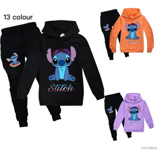 Disney Stitch Original Childrens Sets Hoodies pants Boys joggers sportwear Toddler Girl Clothes Sports Suit Tracksuit