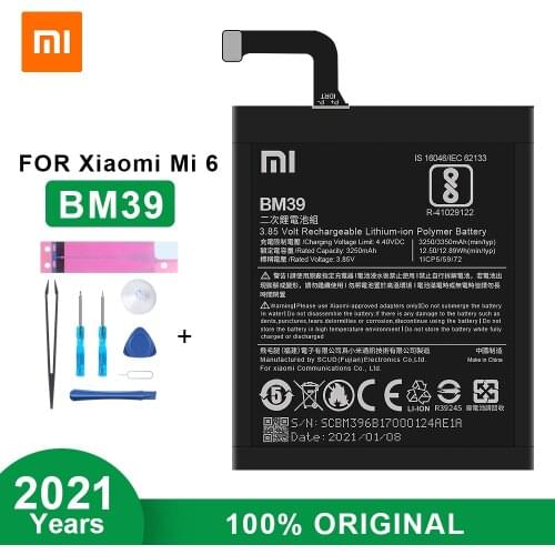 Original Xiaomi 6 Phone Battery for Xiaomi Mi 6 Mi6 BM39 3350mAh High Quality Replacement Battery With Free Tools