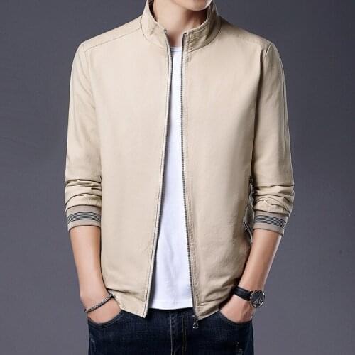 Autumn casual men middle-aged youth Jacket stand collar trend slim fit Plus Size 5XL solid Outerwear Long Sleeve thin Coats