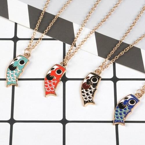 Cartoon Fish Squid flag Necklace Multicolor Cute Animal Pendant Necklace Japanese style Koi Necklaces Children Friend Gift