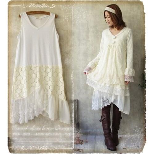 Lace patchwork vintage retro chiffon women dress pleated 1138 tunique femme vestido manga longa hippie boho lolita mori girl