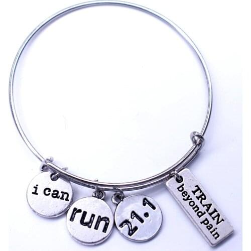Custom Accessories I Can Run 21.1 Distance Sign Train Beyond Pain Inspiration Bodybuilding Charm Expandable Wire Bangles For She