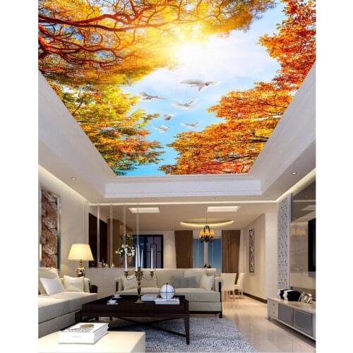Custom photo wallpaper Zenith ceiling Maple Leaf blue pigeons ceiling living room bedroom ceiling
