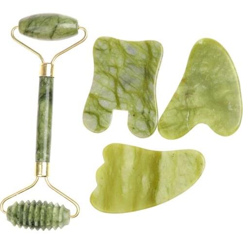 Double Heads Facial Massage Roller Guasha Board Natural Jade Stone Face Lift Body Skin Relaxation Slimming Beauty Neck Thin Lift