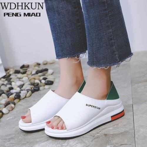 Plus Size Summer Casual Flat Women Sandals Sport Fashion Mixed Colors Slip-On PU Leather Non-slip Platform Beach Women Shoes
