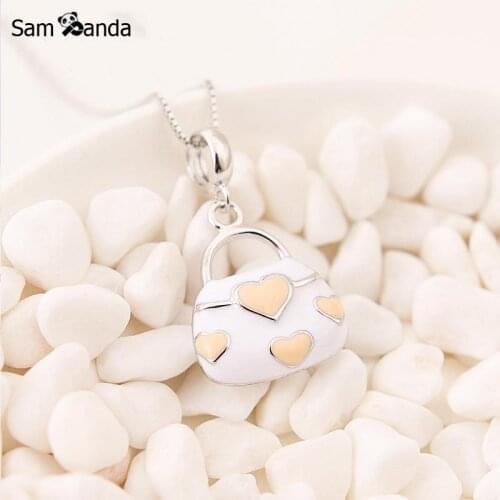 Authentic 100% 925 Sterling Silver Bead Charm Handbag With Hearts Pendant Enamel Charms Fit Pandora Bracelets DIY Women Jewelry