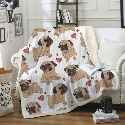Pet Dog Mops Printing Sherpa Blank Couch sofa Coverage Travel Youth Bed linen Outlet Fleece Thick Blanket Blanket Decoration