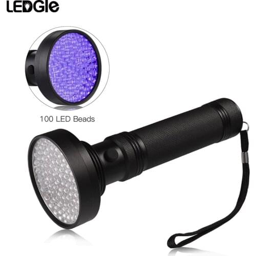 LEDGLE LED UV Flashlight UV Beast Pet Urine Finder Stain Detector Black Lights Torch 100 LED Beads with Lanyard