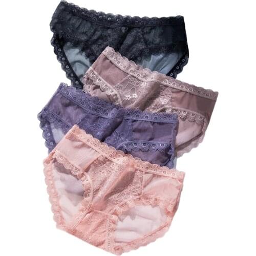 3 Pcs Womens Lace Panties High Quality Sexy Fashion Transparent Breathable Underwear For Girls Ruffle Seamless Hollow Out Linge