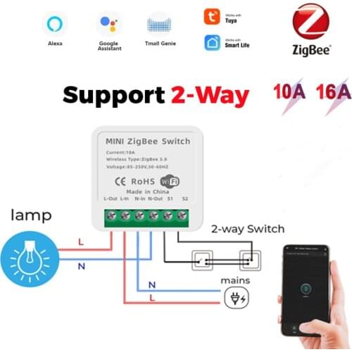 10A/16A Tuya Zigbee Smart Switch Support 2-way Smart Life App Wireless Remote Voice Timer Control Work With Alexa Google Home