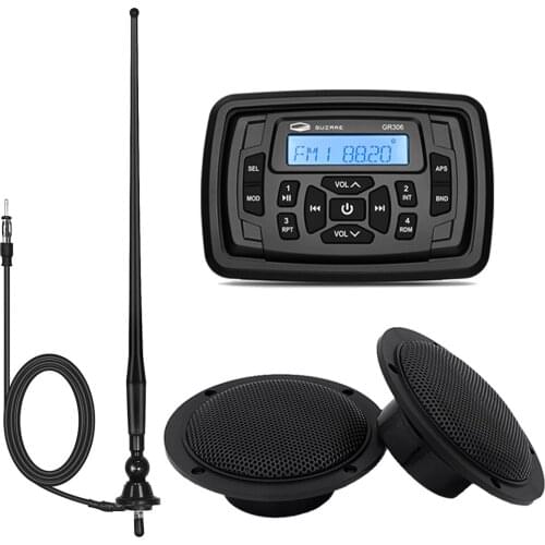 Waterproof Marine Stereo Receiver Boat Bluetooth Audio Radio MP3 Car Player+4inch Marine Speakers For RV ATV Yacht+FM AM Antenna