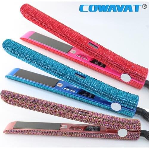 Hair Flat Iron Straightener 2 in 1 Hair Curling Straightening Flat Iron Curler Sparkling Crystal Rhinestones Bling Straightener