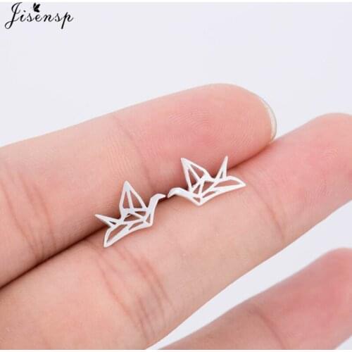 Jisensp New Arrival Earrings Simple Paper Crane Stud Earrings for Women Girl Fashion Jewelry Cute Animal Bird Earrings brincos