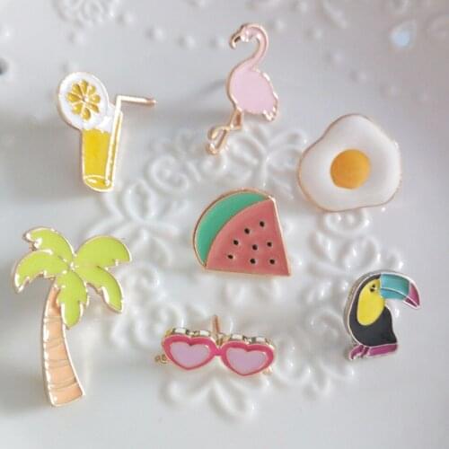 1 Set/7 Pcs Small Bird Tree Egg Cartoon Flamingo Brooches for Children Women Brooches Pins Badge Collar Brooch Brosh Cute Brooch
