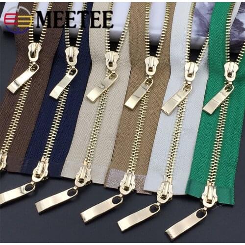 1pc Meetee 80/100/120cm Auto Lock Metal Zipper Gold Double-slider Zippers for Jackets Coat DIY Bag Clothing Sewing Accessories