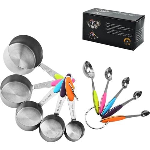 10pcs/set Stainless Steel Measuring Cup Spoon Set Measuring Spoon Set with Graduated Measuring Spoon Baking Seasoning Spoon Tool