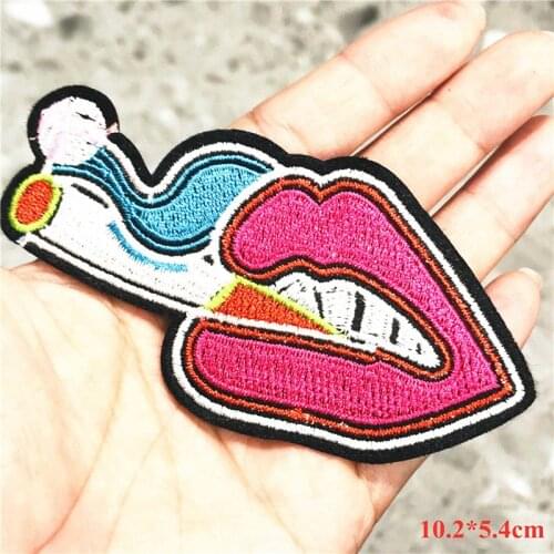 10Pcs Mouth Smoking Punk Cool Embroidery Sew On Patches Sewn Applique Badge Craft Embroidered DIY For Clothes Trousers Sticker