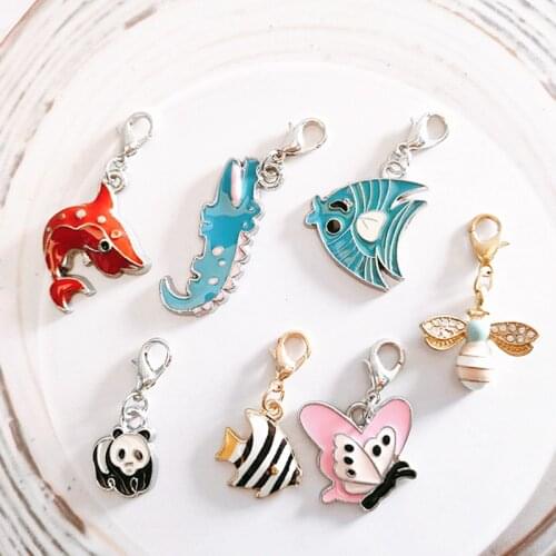 10Pcs/Lot Enamel Sea Fish Crocodile Bee Charms Alloy Animal Panda Butterfly Pendant Diy Handcraft NecklacesJewelry Making