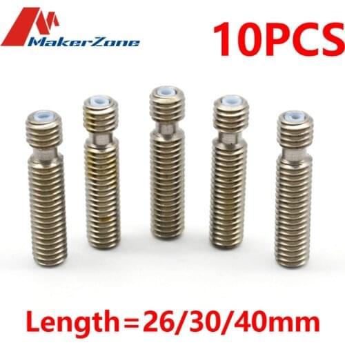 10PCS M6 26mm 30mm 40mm M6*26 M6*30 M6*40 Nozzle Throat with PTFE Tube for 1.75mm Filament 3D Printer MK8 Extruder