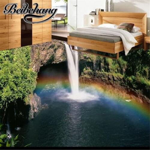 Beibehang customized 3d flooring waterproof bedroom Rainbow Falls landscape 3d stereoscopic floor tiles Anti-skid self-adhesive