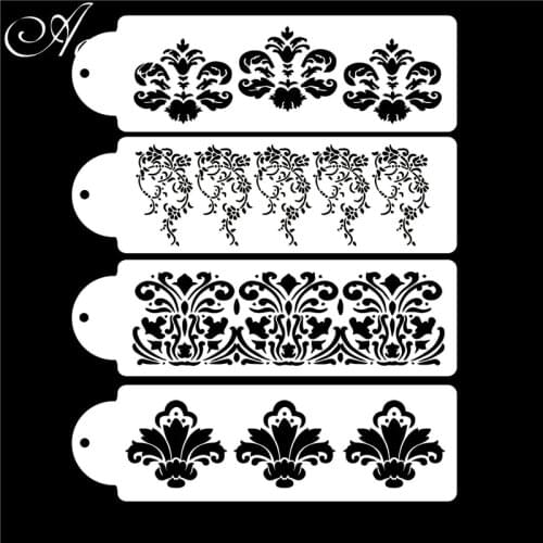 Amoliy 4pcs Plastic Cake Stencils Flower Spray Stencils DIY Decorating Stencil Fondant Mold Printing Pastry Mold Baking Tool