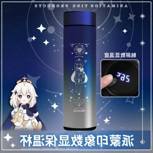 Anime Genshin Impact Paimon Theme Gradient Water Cup Fashion Student Temperature Display Drinking Vaccum Thermos Bottle Gifts