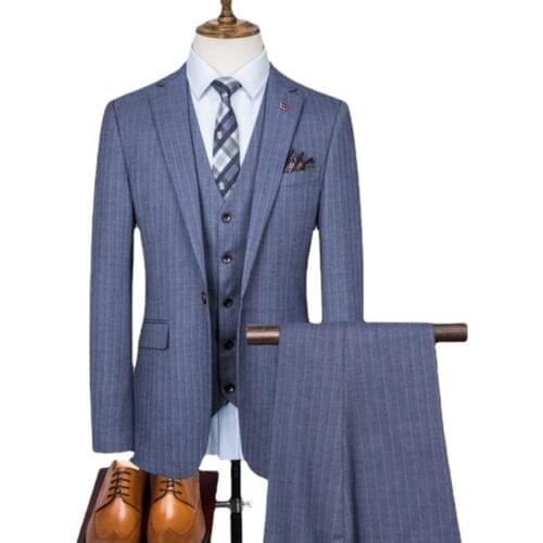 Blazer+Pants+Vest) British Men Suits 3 Pieces Slim Fit Business Suits Plus Size 6XL Groom Grey Tuxedos for Formal Wedding suit