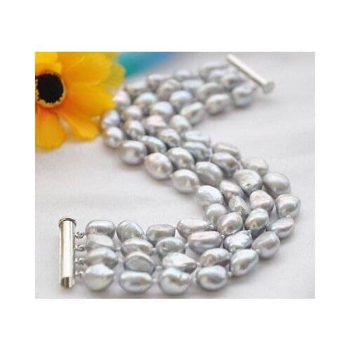 4row 7.5" 9-11mm gray baroque freshwater cultured pearl bracelet