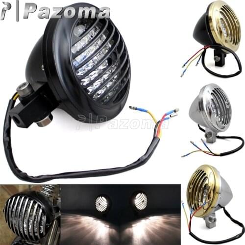 Black Motorcycle Grill H4 12V Headlights High / Low Beam Grille Cover Headlamp Head Light For Harley XS650 Bobber Chopper Custom