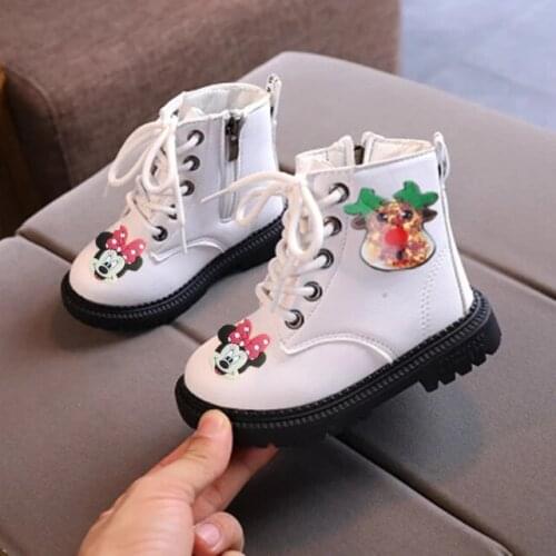 Disney childrens cartoon Minnie Mickey non-slip soft bottom warm cotton shoes boys and girls Martin boots ankle boots
