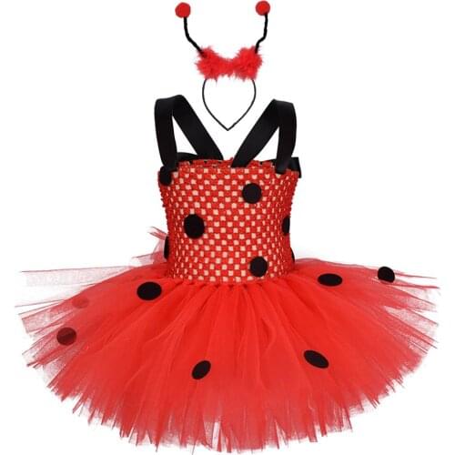Girls Ladybug Tutu Dress Red black Polka Dot Birthday Party with Headband Set Kids Cosplay Dance Photo Props Tutu Dresses 0-8Y